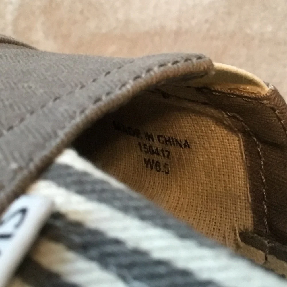 TOMS Taupe Canvas Espadrilles with Stripes - Size 6.5